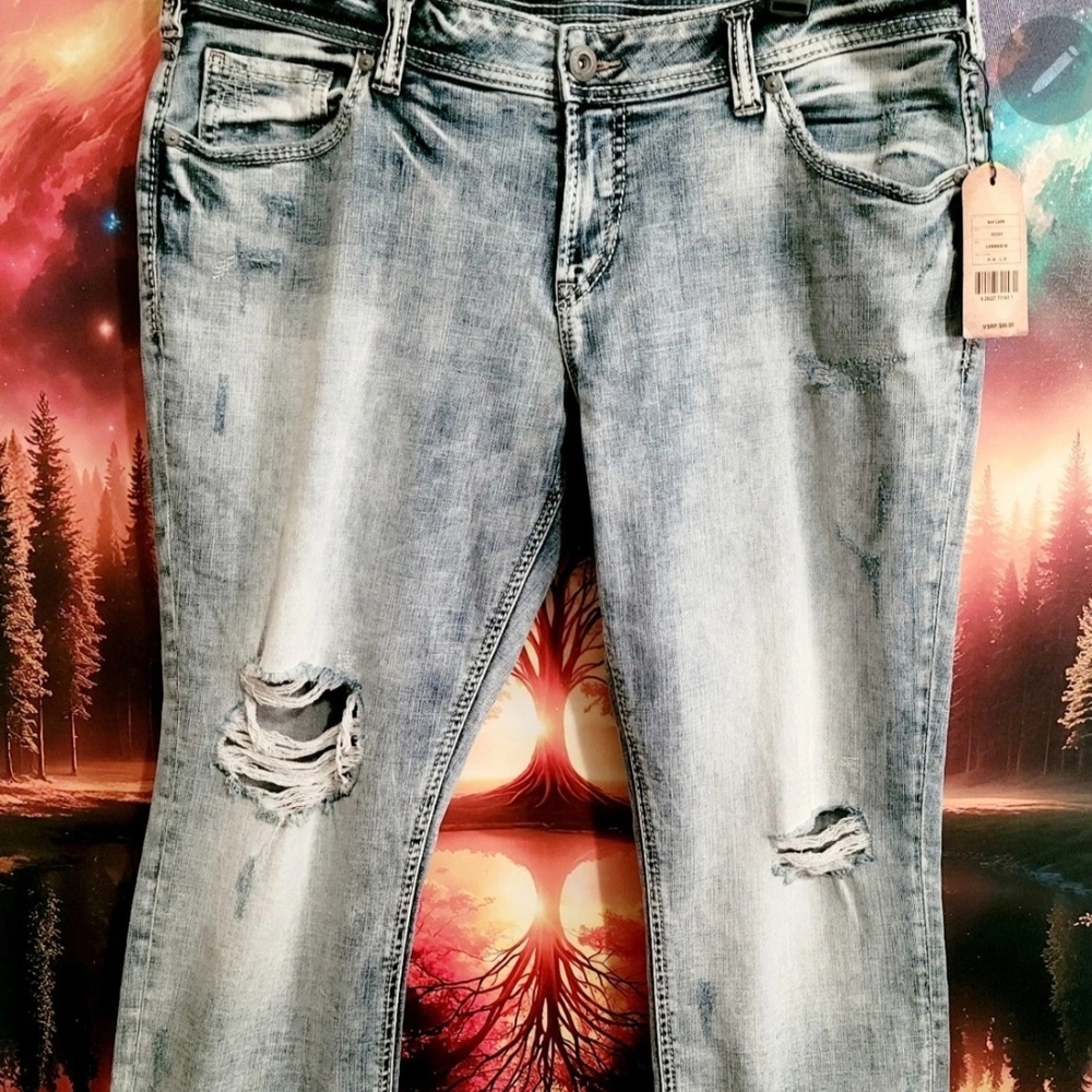 Silver Jeans Sam Boyfriend W34 L22 Light Wash Distressed New